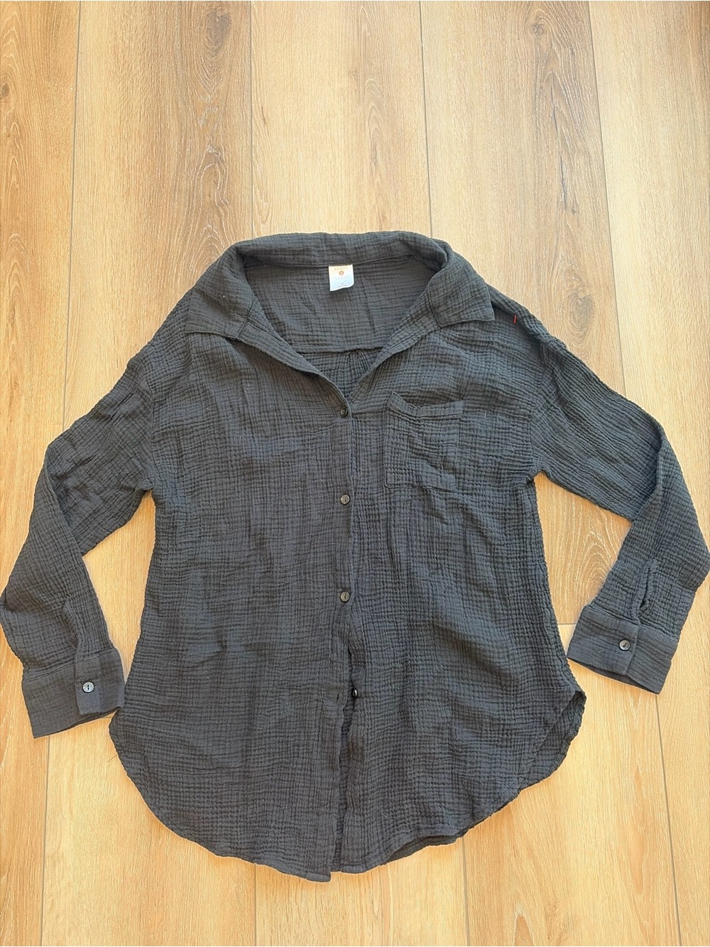 Shade & Shore Charcoal Button-Down Gauze Shirt